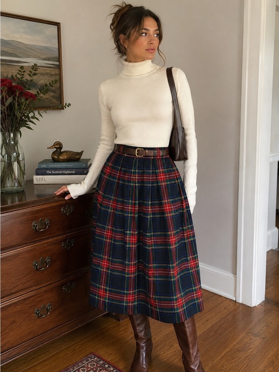 Lands' End Dresses & Skirts - Lands‎ End Vintage Wool Plaid Skirt Scotland Red Green Tartan Midi Womens 8